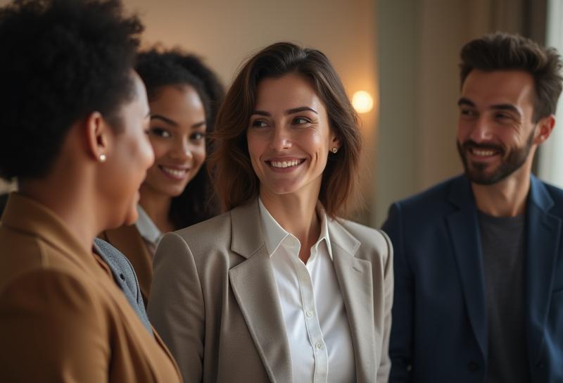 Photo showing diverse academy staff members smiling and collaborating or in a positive interaction.